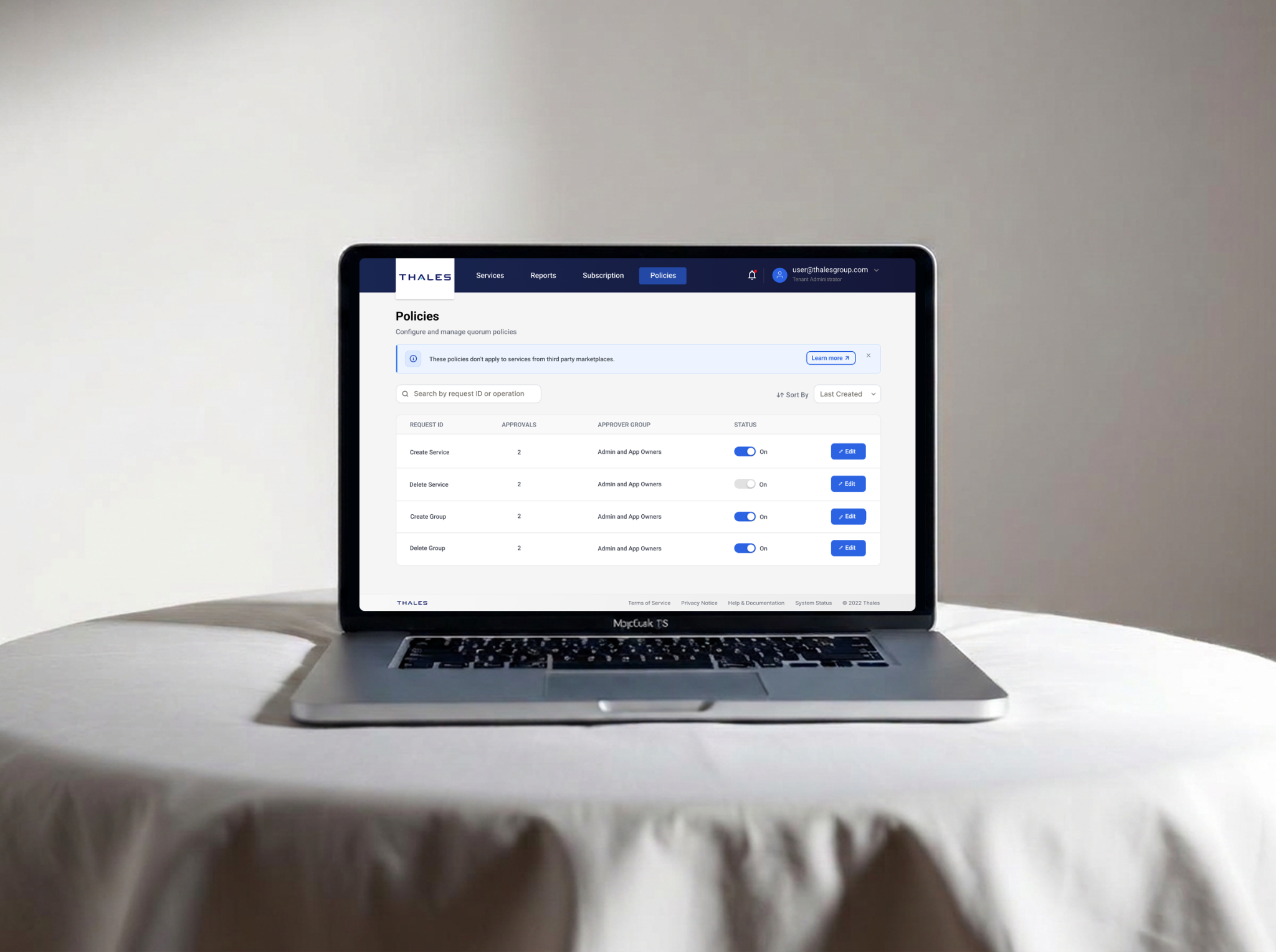 Thales DPoD Quorum interface shown on a laptop
