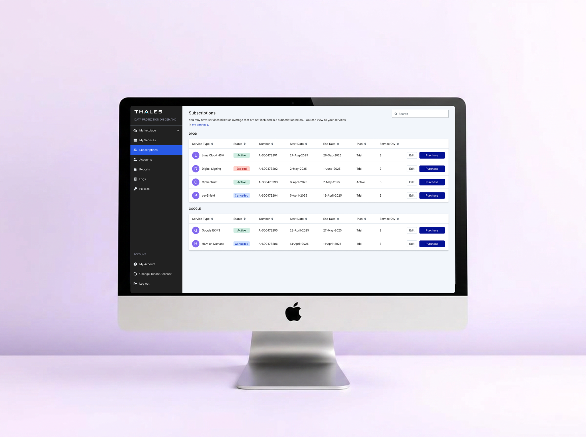 DPoD platform interface shown on a desktop monitor