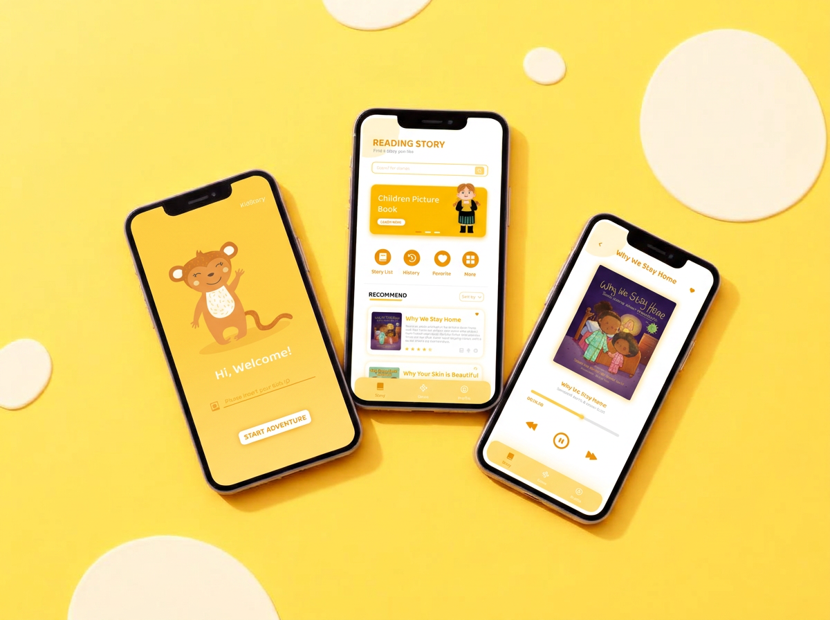 KidStory reading app displayed on three phones