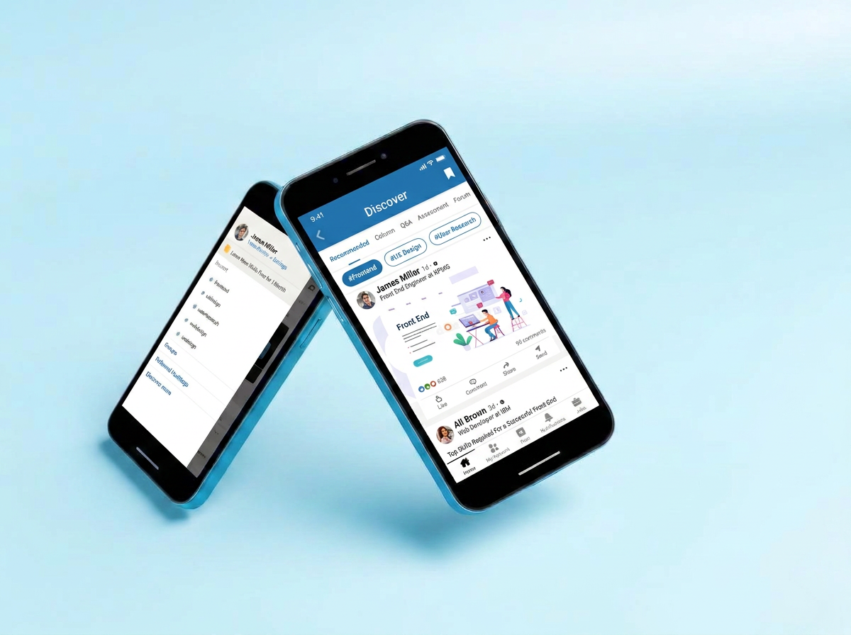 LinkedIn mobile experience displayed on two phones